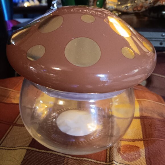 Mushroom shaped canister Jar Glass Burnt Orange & Gold lid 6" NEW!*READ** - Picture 1 of 3